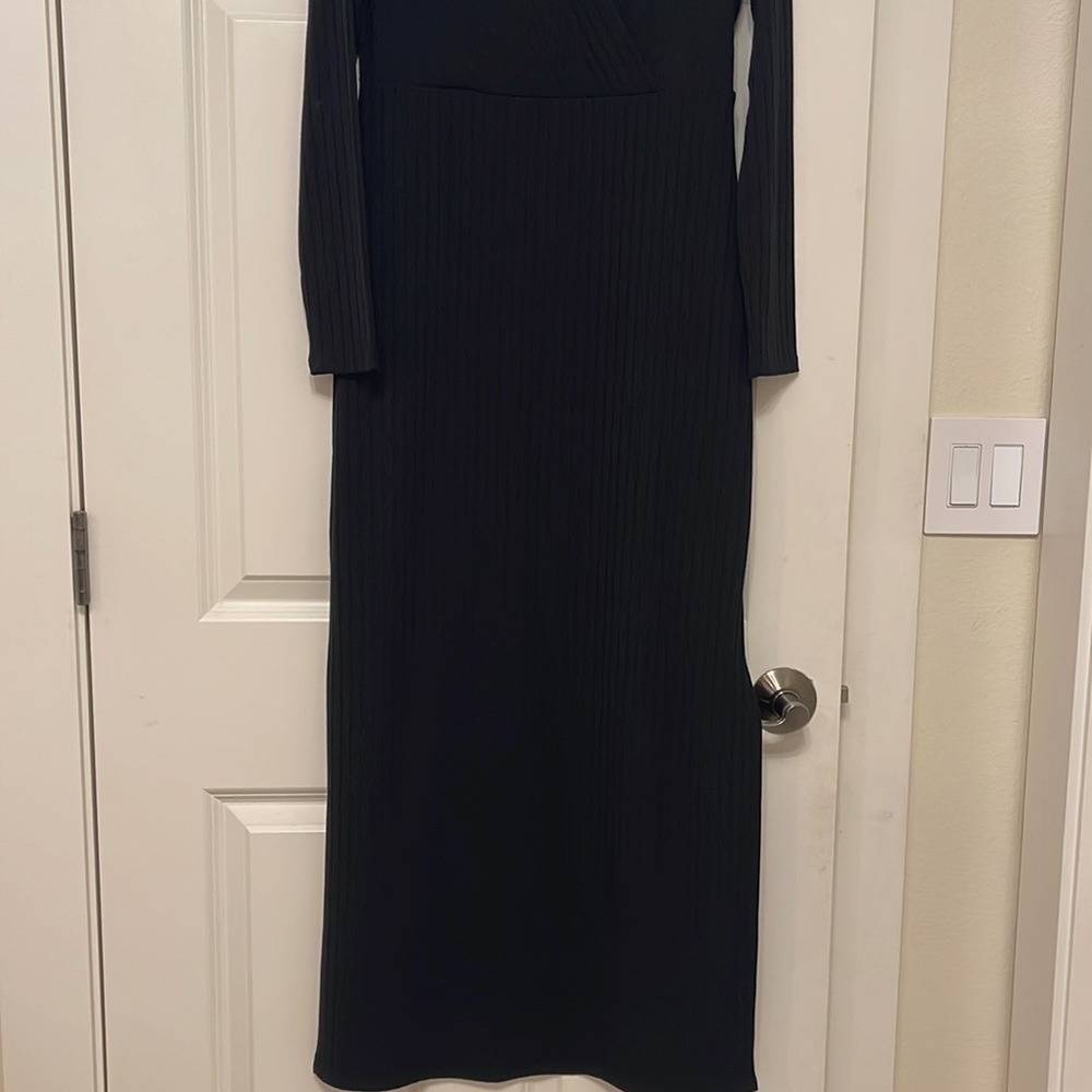 EXPRESS Ribbed Wrap Front Long Sleeve Maxi Dress - Picture 6 of 6